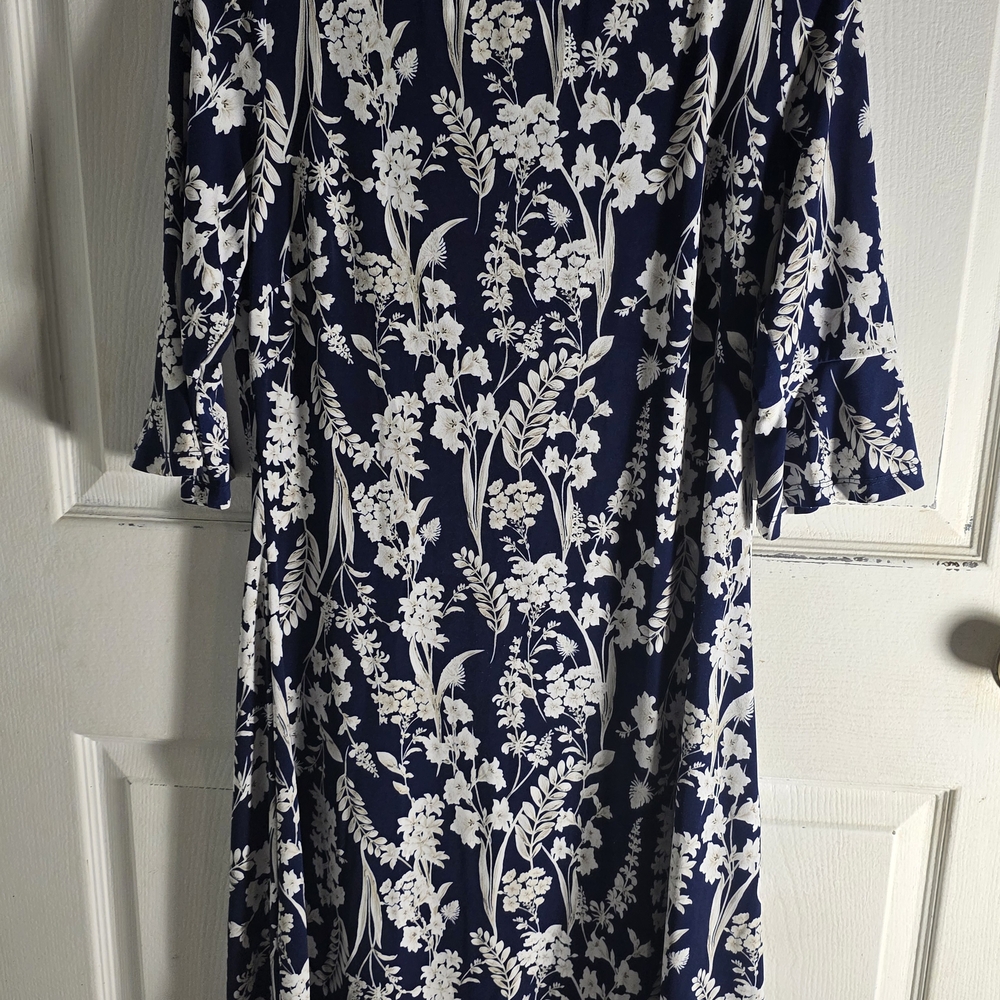 Glamour Navy and White Floral Long Sleeve Dress
